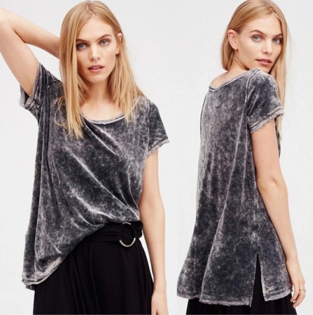We the Free Doran Velvet Tee Medium dark gray acid wash tunic oversized grunge